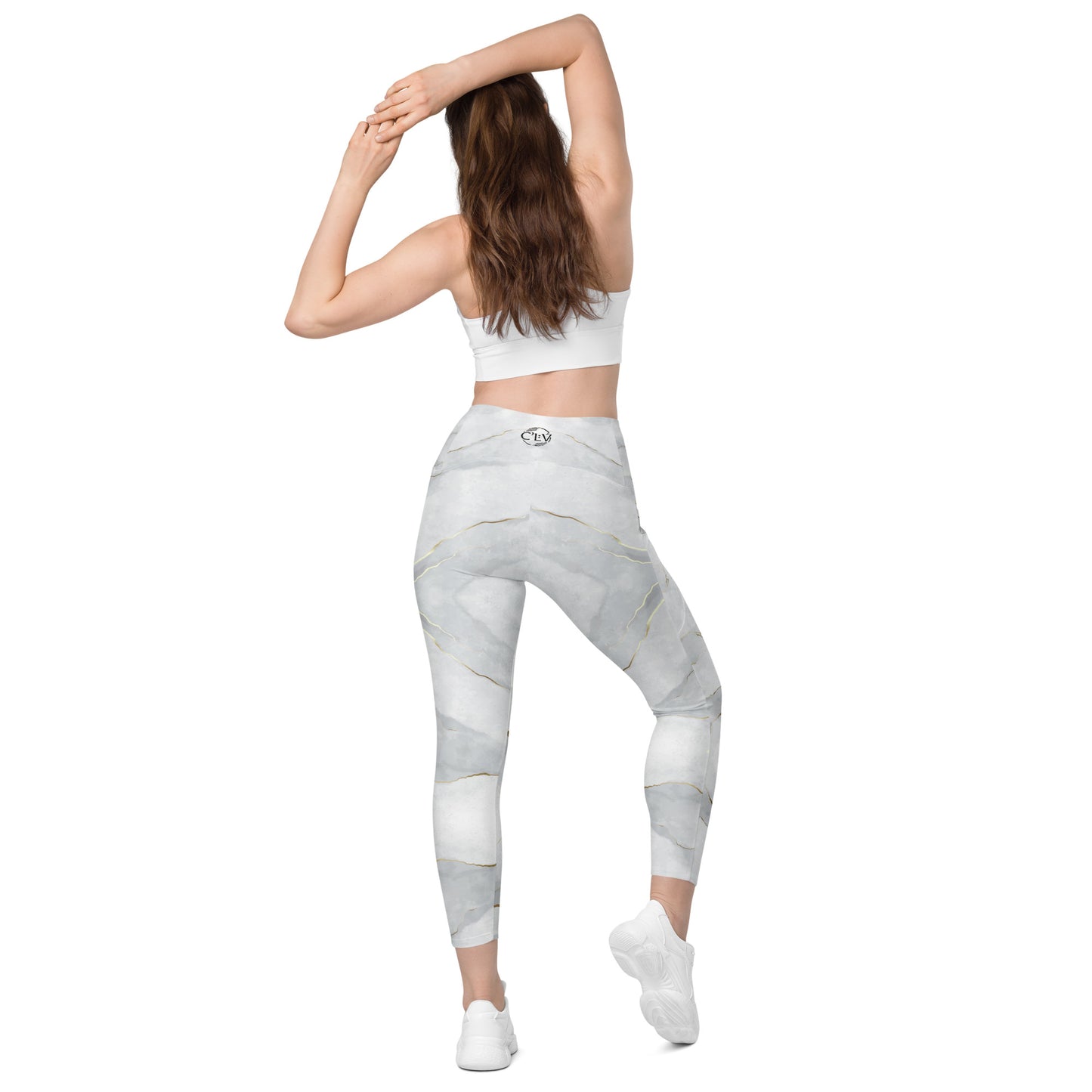 Gray Marble Recycled Leggings with Pockets