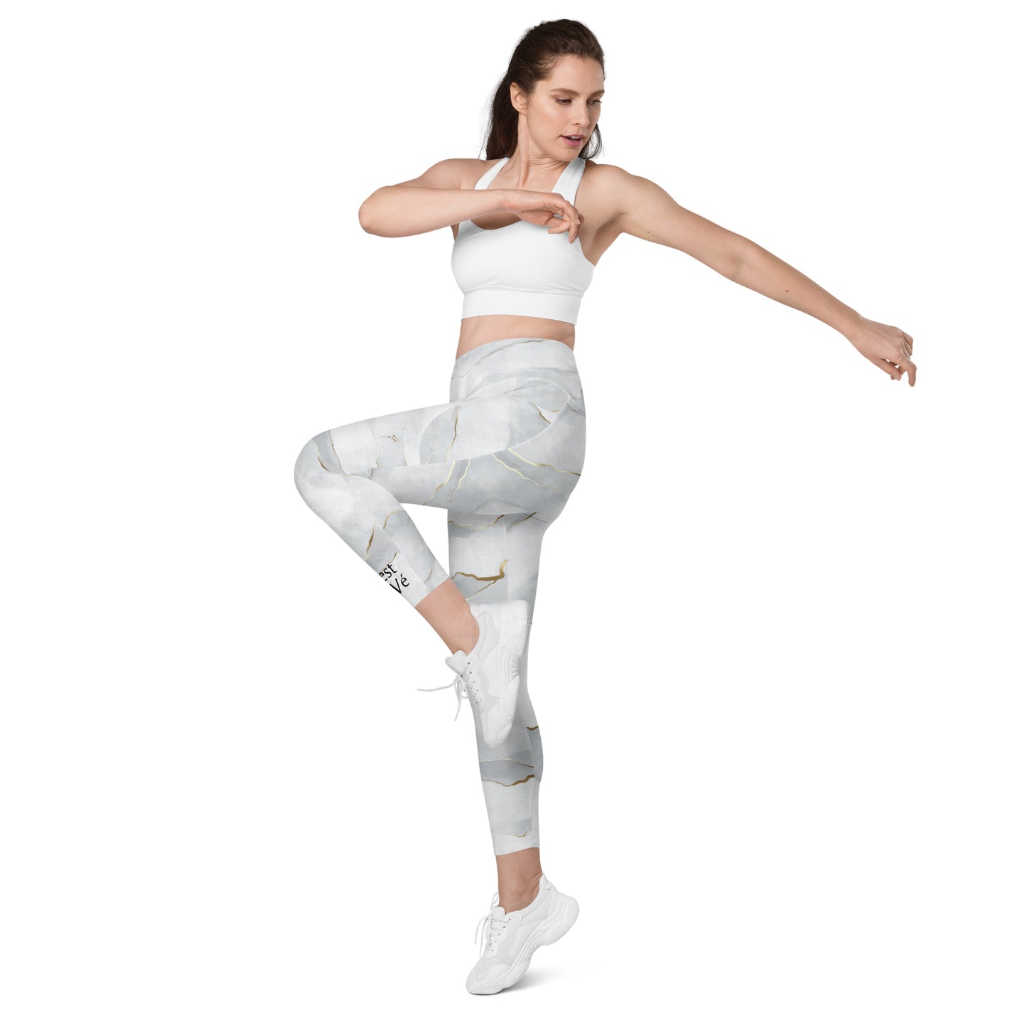 Gray Marble Recycled Leggings with Pockets